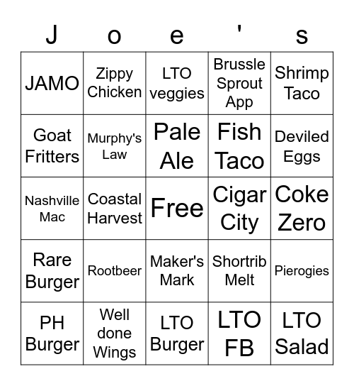 Server BINGO! Bingo Card