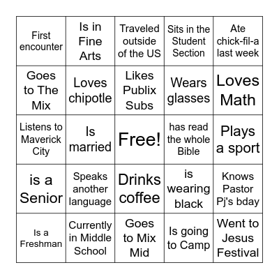 One Day '22 Bingo Card