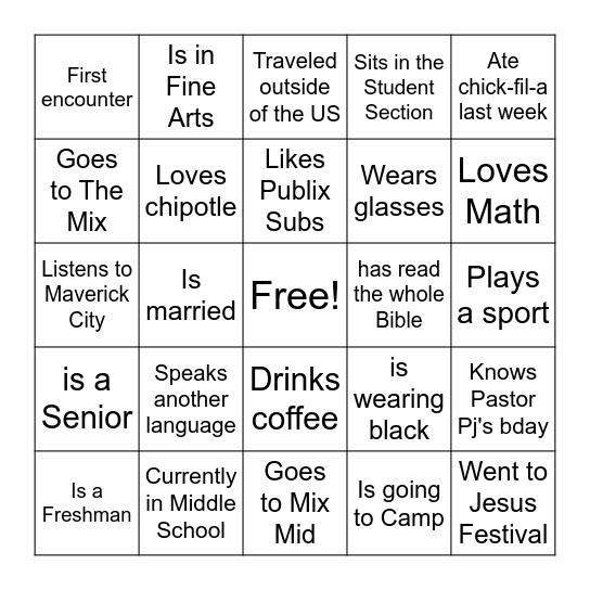 One Day '22 Bingo Card