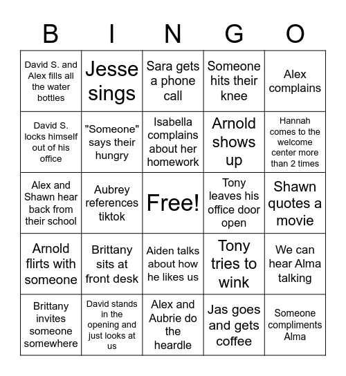 welcome center bingo #3 Bingo Card