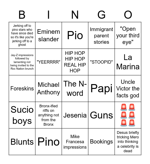 Bodega Boys Bingo Card