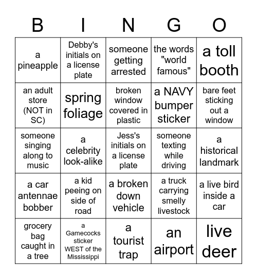 Florida Road Trip Bingo! Bingo Card