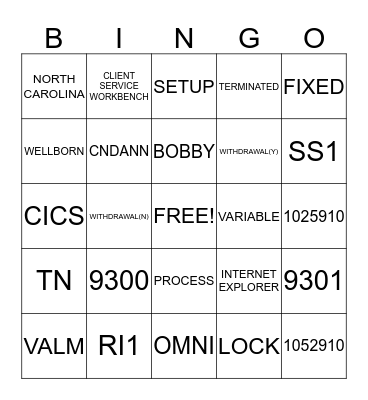 Untitled Bingo Card