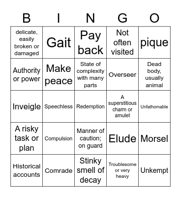 Bronze Bow 6-15 Vocab Bingo Card