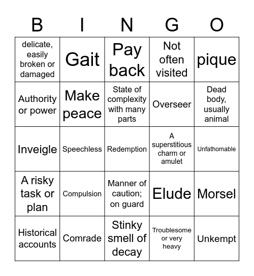 Bronze Bow 6-15 Vocab Bingo Card