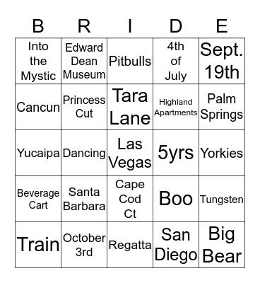 Bridal Shower Bingo Card