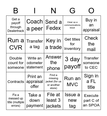 BOA Bingo Name:_______ Bingo Card