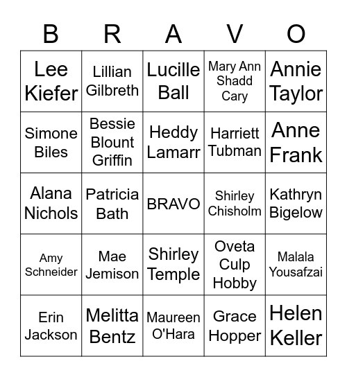 Women's History Month - HerStory BRAVO Bingo Card