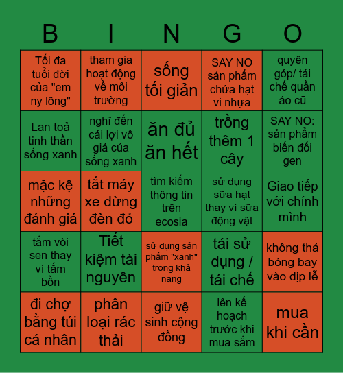 HOW TO "sống xanh" Bingo Card