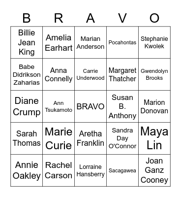 Women's History Month - HerStory BRAVO Bingo Card