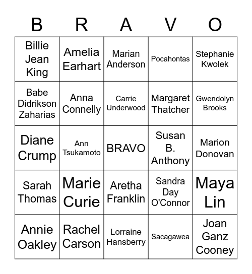 Women's History Month - HerStory BRAVO Bingo Card