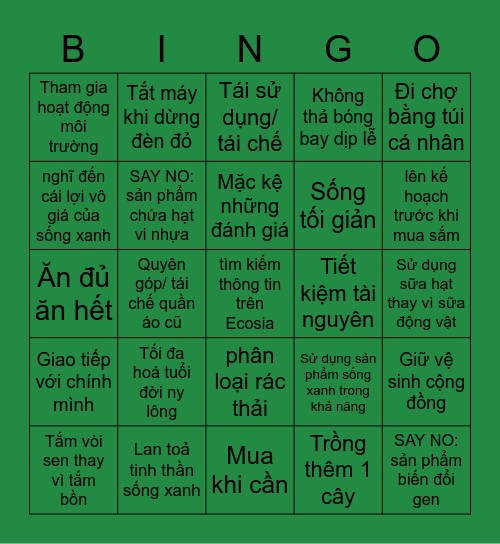 HOW TO "sống xanh" Bingo Card
