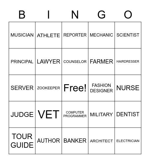 Careers BINGO Card