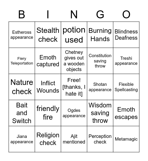 Because We All Enjoyed The Deep Roads So Much [Critical Role 3.16] Bingo Card