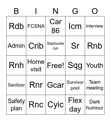 Social Work Week Bingo Card