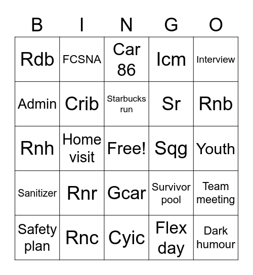 Social Work Week Bingo Card