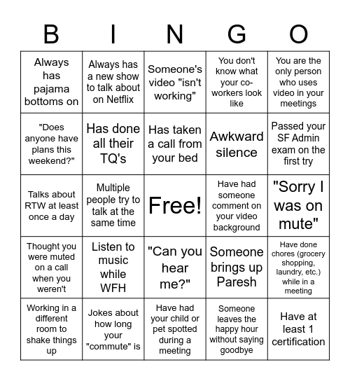 Accenture Bingo Card