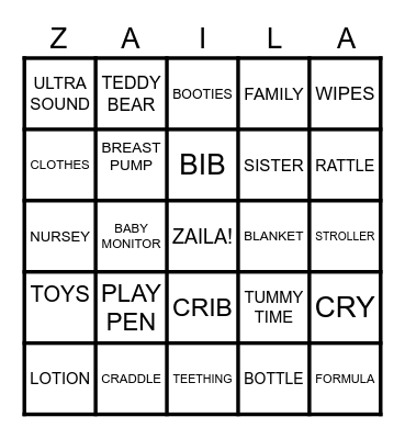 Baby Shower BINGO! Bingo Card