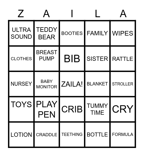 Baby Shower BINGO! Bingo Card