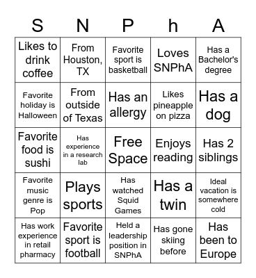SNPhA Bridging the Gap BINGO Card
