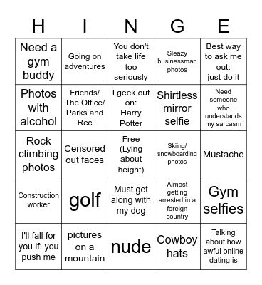 Calgary Men on Hinge Bingo Card