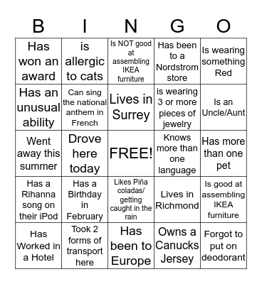 Bistro Verde Bingo Card