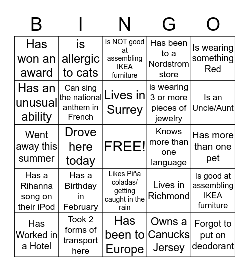 Bistro Verde Bingo Card