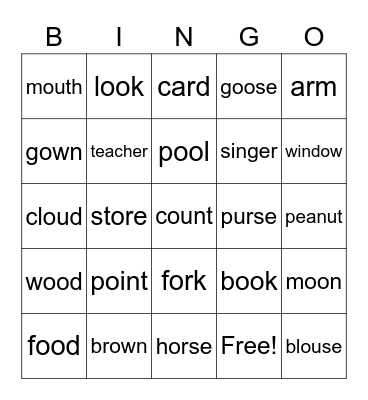 Phonics Bingo Card