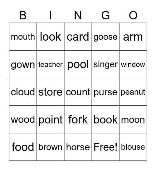 Phonics Bingo Card