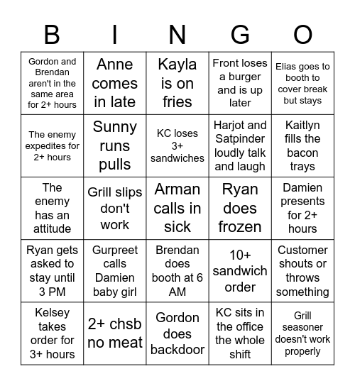 Sunday McDicks Bingo Card