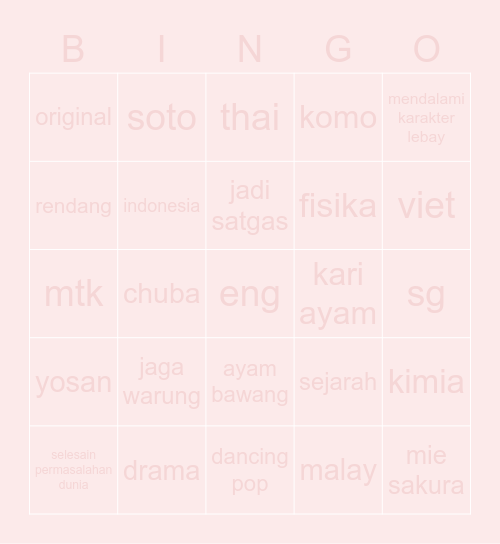jj Bingo Card