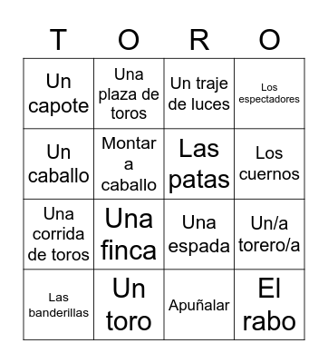 la torera famosa Bingo Card