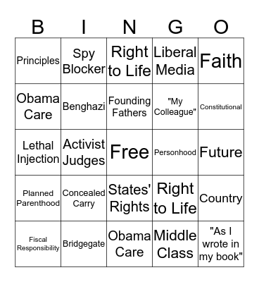 GOP Debate 2016 Bingo Card