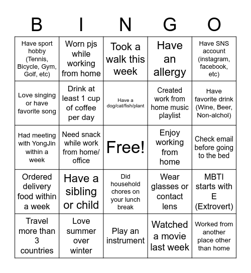 Untitled Bingo Card