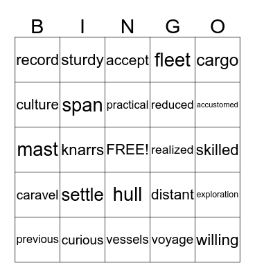 Ships of Discovery Bingo Card