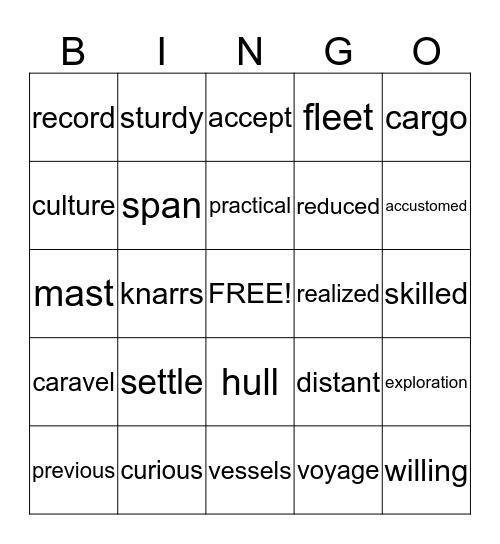 Ships of Discovery Bingo Card