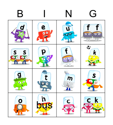 Alphablocks Phase 2 Bingo Card