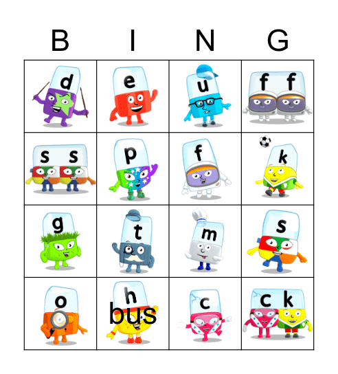 Alphablocks Phase 2 Bingo Card