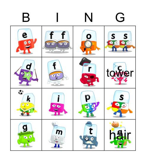 Alphablocks Phase 2 Bingo Card