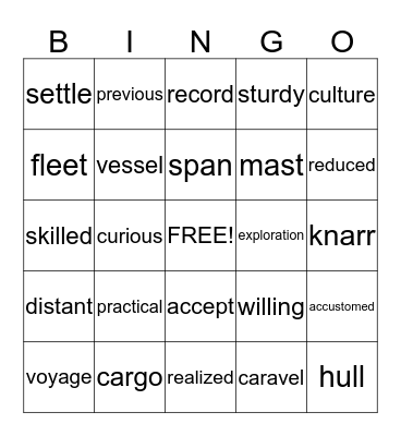 Ships of Discovery Bingo Card
