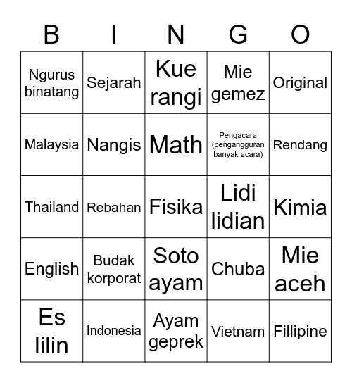 Untitled Bingo Card