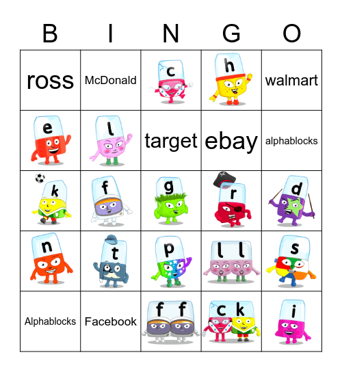 Alphablocks Phase 2 Bingo Card
