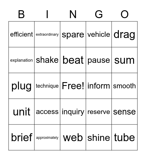 B1+ Vocab List 3 Bingo Card