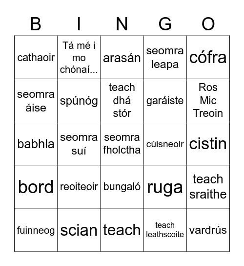 Seachtain na Gaeilge Bingó Bingo Card