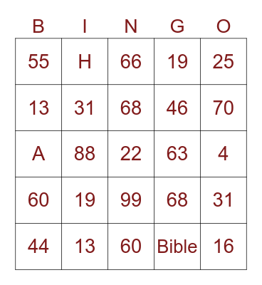 Books of the Bible Bingo Card