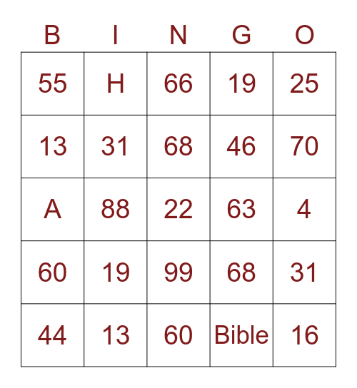 Books of the Bible Bingo Card