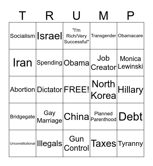 Republican Debates Bingo Card