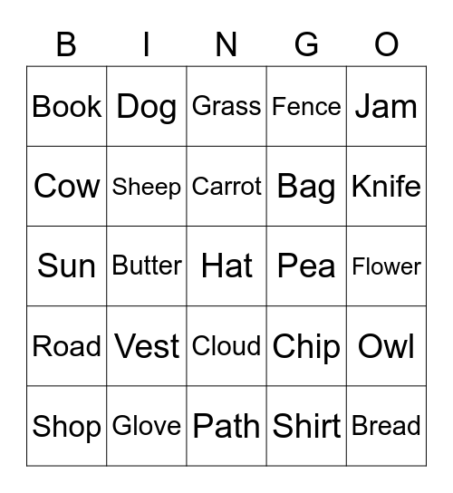 Rhyming Bingo Card