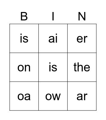 sight words Bingo Card