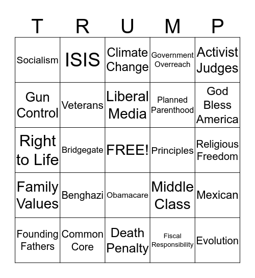 Republican Debates Bingo Card